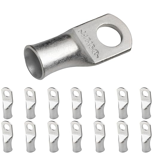 SELTERM 15pcs 1/0 AWG 3/8" Stud UL Marine Grade Battery Terminal Connectors Tinned Copper Battery Cable Lugs 0 Gauge Wire Connectors Electrical Battery Cable Ends Ring Terminals Tinned Copper Lugs
