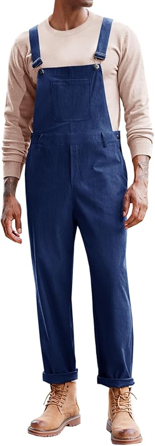 Runcati Mens Corduroy Bib Overalls Workwear Fashion Casual Jumpsuit Adjujstable Strap Romper Coverall