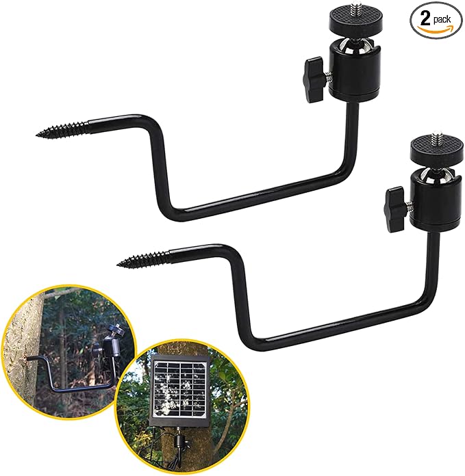 2pcs Trail&Game Camera Accessories Hunting Cam Tree Mount Wall Holder Stand, 1/4''-Inch Universal Fishing & Solar Panels Accessories Multifunctional Metal Bracket (Black)