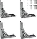 4Pcs Antique Zinc Alloy Box Corner Protector Decorative Furniture Corner Edge Safety Bumpers Cabinets Fireplace Furniture Bumpers (Flower Pattern)