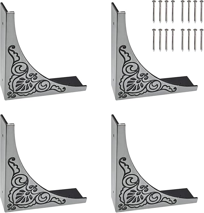 4Pcs Antique Zinc Alloy Box Corner Protector Decorative Furniture Corner Edge Safety Bumpers Cabinets Fireplace Furniture Bumpers (Flower Pattern)