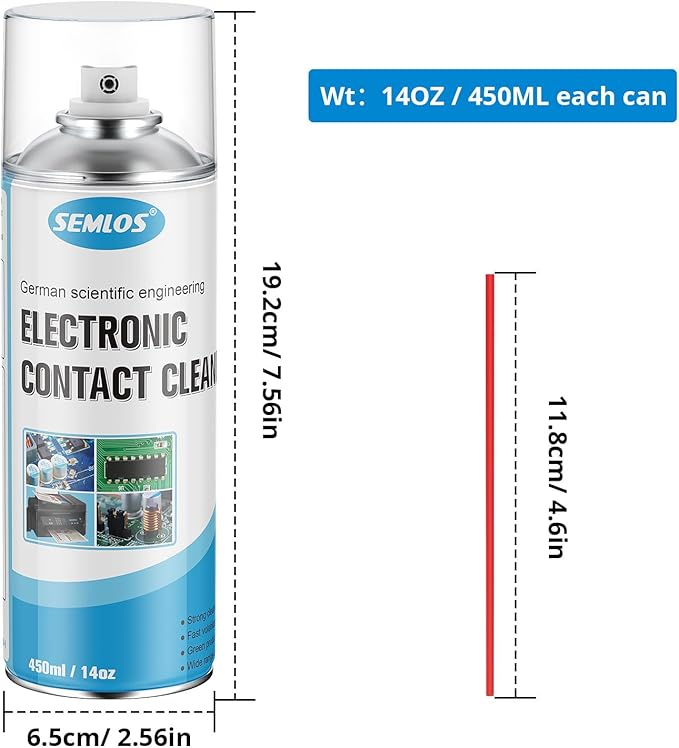 Semlos Electrical Contact Cleaner for Battery, Circuit Boards, 14 oz, 2 Packs