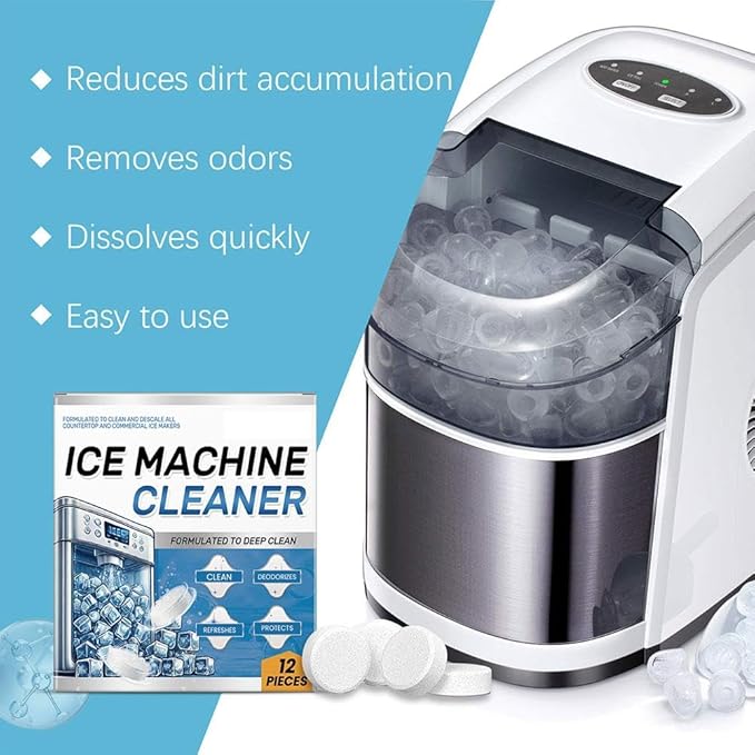 Ice Machine Cleaner Maker Descaler - 12 Clean Tablets for Frigidair e Ice Machine, Helps Remove Hard Water and Mineral Buildup for Great-Tasting Ice