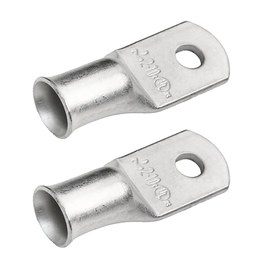 SELTERM 2pcs 2 AWG #10 Stud Tinned Copper Wire Lugs, Battery Lugs, Ring Terminals, Battery Cable Ends, 2 Gauge Ring Terminal Connectors, UL Marine Grade Electrical Battery Terminal Connectors