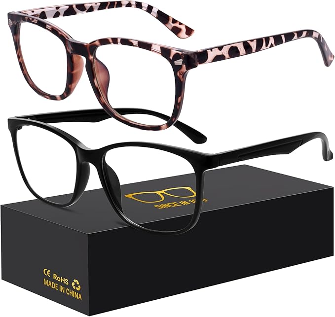 Blue-Light Blocking Glasses Computer Reading/Gaming/TV/Phones Glasses Fashion Anti Eyestrain Glasses for Women Men(H2-Black+Douhua)