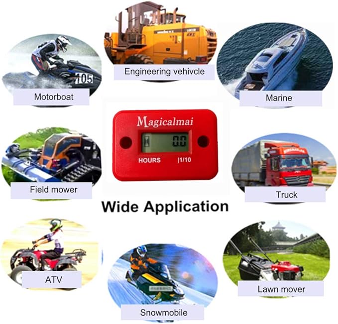 2pcs Magicalmai Inductive Hour Meter for Gas Engine Lawn Mower Dirt Bike Motorcycle Motocross Snowmobile Karting Marine ATV Boat Outboard Motor Generator Waterproof Hour Meters - Red