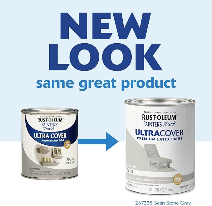 Rust-Oleum 267335 Painter's Touch Latex Acrylic Paint, Satin Stone Gray 32 Fl Oz (Pack of 1)
