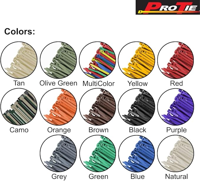 Pro Tie Standard Duty, Self-Locking UV Nylon Cable Wire Ties for Indoor and Outdoor Use | 14.6-Inch, 50 lbs. Tensile Strength, UV Black Nylon, 1000-Pack (PN: B14SD1000)