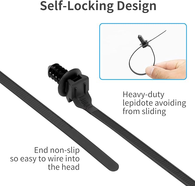 XINGO 100PCS Fir Tree Nylon Push Mount Zip Ties, Heavy Duty Wire Ties, 2 in 1 Self Locking UV Resistant Assortment for Indoor Wire Tying (8.3"x0.22")
