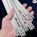 Metal Zip Ties 48 Inch, 500Lb Extra Long Stainless Steel Cable Ties, Heavy Duty Self-Locking Strap Ties, Strength for Exhaust Wrap, Garden Ties, pipes, Outdoor UV Resistant Large Tie Wraps 30 Pcs