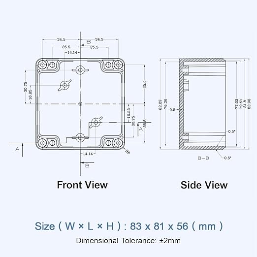 LeMotech Junction Box with Clear Cover IP65 Waterproof Project Box Dustproof ABS Plastic Electrical Project Boxes Universal Enclosure, Black 3.2"x 3.1"x 2.2"(83x81x56mm)(Pack of 2)