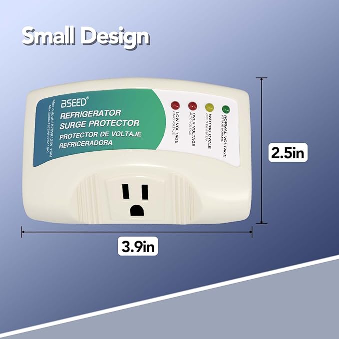 BSEED Refrigerator Surge Protector Single Outlet, Wall Surge Protector for Home Appliance Against High & Low Voltage, Brownouts & Spikes 1875W 15A 1 Pack