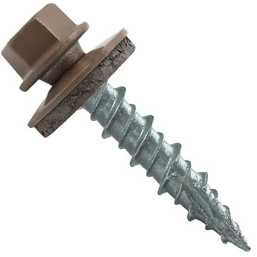 Metal Roofing Screws: (250) 10 x 1 Light Brown Hex Head Sheet Metal Roof Screw. Self Starting Metal to Wood siding Screws. EPDM Washer. Colored Head