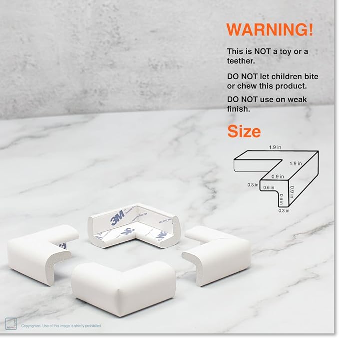 Roving Cove Slimfit Corner Protector for Baby Proofing (8 Small Corners), Soft Rubber Foam Furniture Corner Bumper Guards, 3M Adhesive Pre-Taped, Oyster White (Off White)