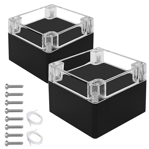 LeMotech Junction Box with Clear Cover IP65 Waterproof Project Box Dustproof ABS Plastic Electrical Project Boxes Universal Enclosure, Black 4.7"x 4.7"x 3.5"(120x120x90mm)(Pack of 2)
