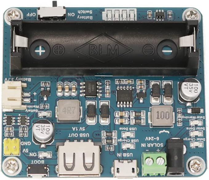 Waveshare Solar Power Management Module for 6V~24V Solar Panel Supports Solar Panel/USB Connection Battery Charging Onboard MPPT Set Switch