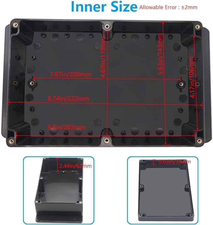 Project Box ABS Black Electrical Boxes IP67 Outdoor Waterproof Junction Box Electronic with Mounting Ears Includes Cable Glands for DIY Project 9.1 x 5.9 x 3.4 inch (230x150x87mm)