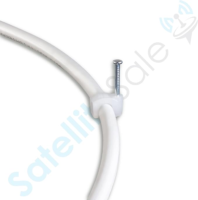 SatelliteSale Single Nail White Round Clips for Ethernet Coaxial Telephone Cable TV Wire Cable Management 100 Pcs