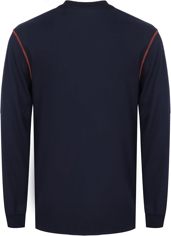 BOCOMAL FR Shirts Flame Resistant Henley Shirt NFPA2112/CAT2 7oz Men's Long Sleeve Fire Retardant Clothing
