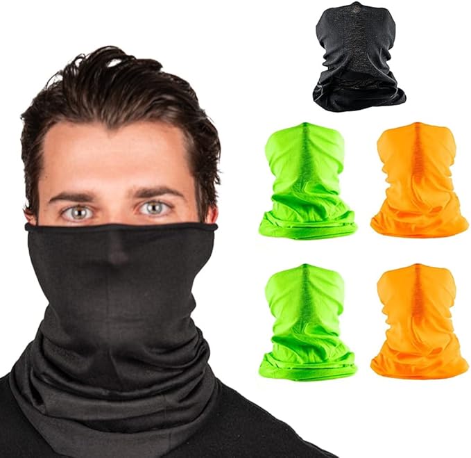 S A Company 5-Pack UV Face Shield | UV 30+ Multipurpose Neck Gaiter Balaclava for Adults | Multiple Color Packs