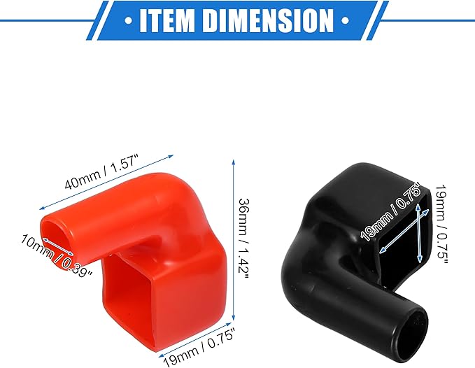 1 Pair Battery Terminal Insulation Covers, 40mm Length 10mm 0.39" Car Battery Post Cap Universal for Motorcycle Truck Marine Durable PVC Red Black