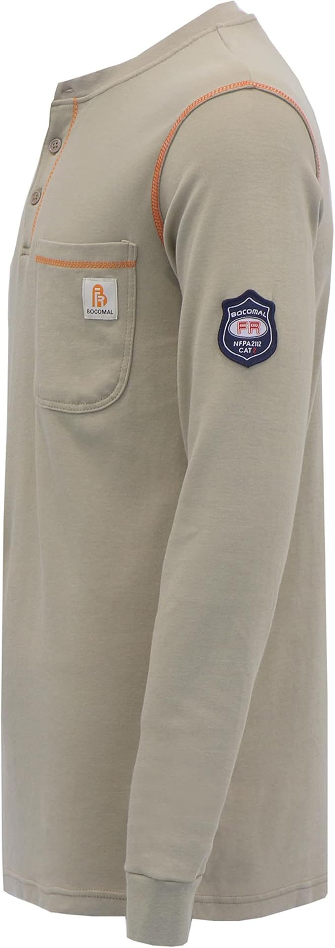 BOCOMAL FR Shirts Flame Resistant Henley Shirt NFPA2112/CAT2 7oz Men's Long Sleeve Fire Retardant Clothing
