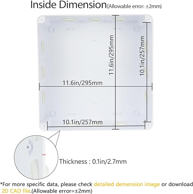 LeMotech Junction Box, ABS Plastic IP65 Waterproof and Dustproof, Universal Electrical Enclosure, Outdoor and Indoor Project Box 11.8X 11.8X 5.9 inch (300 x 300 x 150 mm)