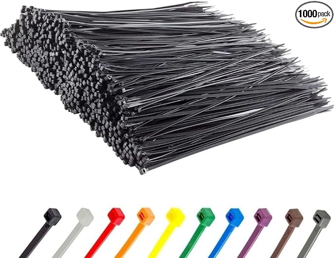GTSE 12 Inch Black Heavy Duty Zip Ties, 1,000 Bulk Pack, 120lb Strength, UV Resistant Nylon Cable Ties, Self-Locking 12" Tie Wraps