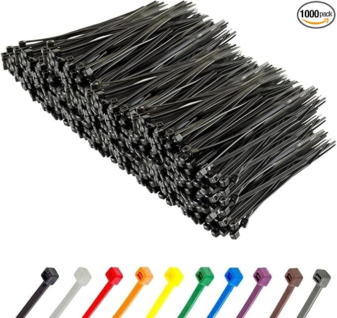 GTSE 10 Inch Black Zip Ties, 1,000 Bulk Pack, 18lb Strength, UV Resistant Small Nylon Cable Ties, Self-Locking 10" Tie Wraps
