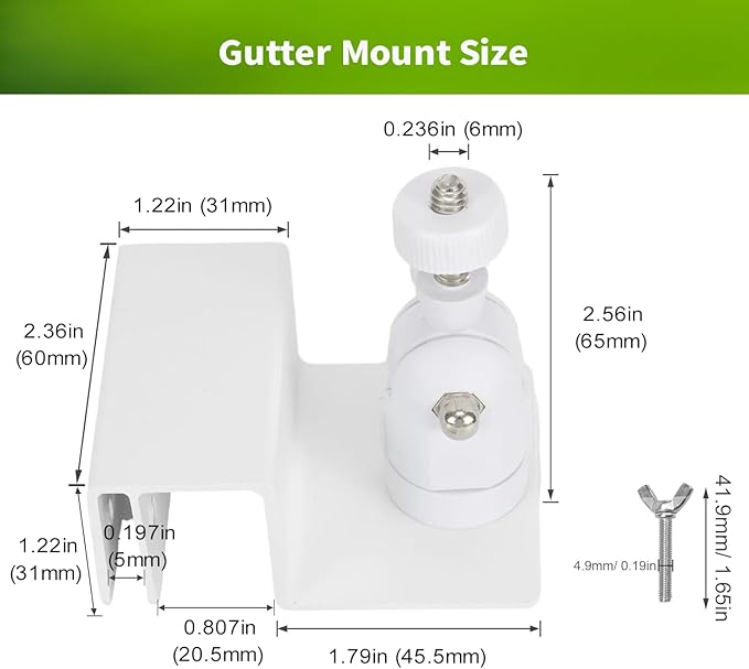 Gutter Mount for Ring, Arlo, Reolink Solar Panels, Adjustable Aluminum Bracket for Ring– Easy Installation, Perfect Sunlight Angle (White)