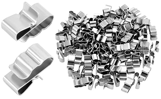 QWORK Solar Panel Clips: 100pcs Stainless Steel Double Wire Trailer Clips, 0.89 Inch for PV Wiring & Boat Cable