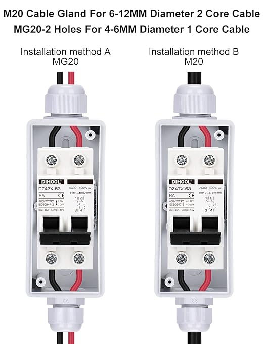 DIHOOL Solar Disconnect Switch, 6 Amp 2 Pole, DIN Rail Mount, Non Polarized, 12V 24V 48V 400V, AC/DC Circuit Breaker, RV Battery Isolator, PV Array MCB, Thermal Magnetic Trip
