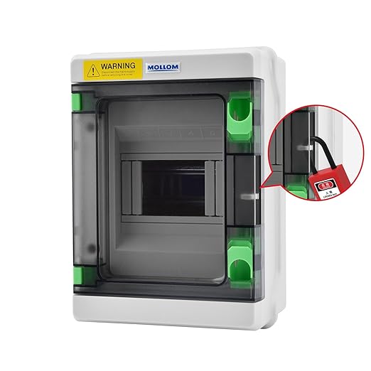 Mollom 5 Way HA Series Power Distribution Box with Bus Bars and Din Rail for Miniature Circuit Breaker MCB,Waterproof IP66,Solar Power Distribution Panel for Indoor and Outdoor Use