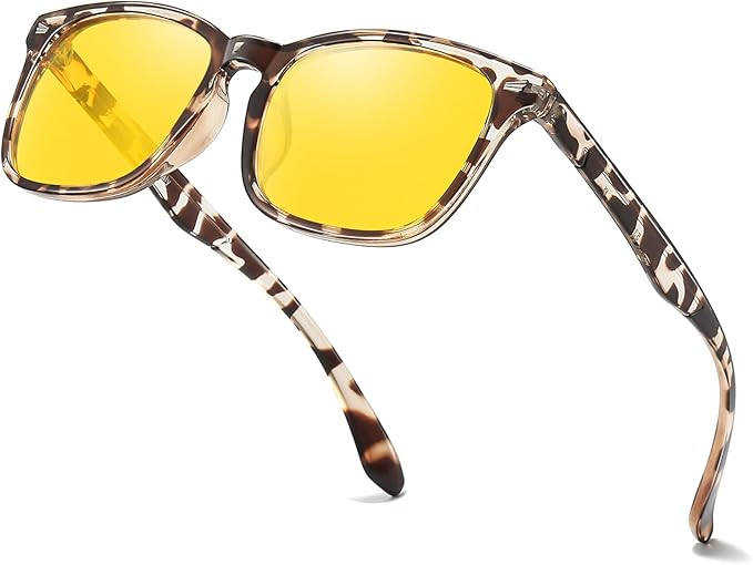 TJUTR Night Vision Driving Glasses for Men & Women, Polarized Anti Glare Yellow Lens Glasses for Night Time Safety TN2582N