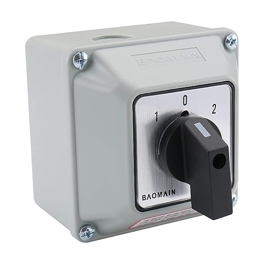 Baomain Universal Rotary Changeover Switch SZW26-20/D202.2D-W with Wider Master Switch Exterior Box 660V 20A 3 Position 2 Phase (3.15"x3.15"x3.7")