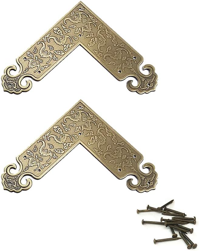 4Pcs Antique Embossing Brass Decorative Corner Protectors Braces Classical Furniture Tables and Chairs Cabinet Corner Guard Edge Cover