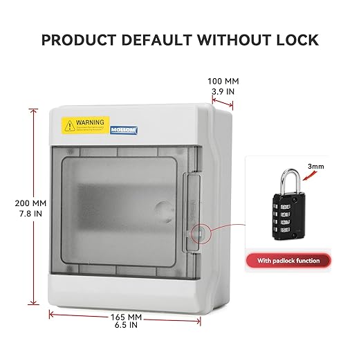 Mollom 6 Way Power Distribution Box with Bus Bars and Din Rail for Miniature Circuit Breaker MCB, Waterproof IP66.Padlock Available for Indoor and Outdoor Use