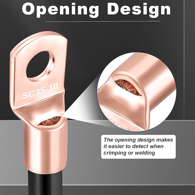 Taiss 110PCS Copper Wire Lugs,battery lugs AWG 2/4/6/8/10/12/14/16 Gauge Copper lugs Assortment,Battery Cable Ends Copper Ring Terminals Connectors with Heat Shrink