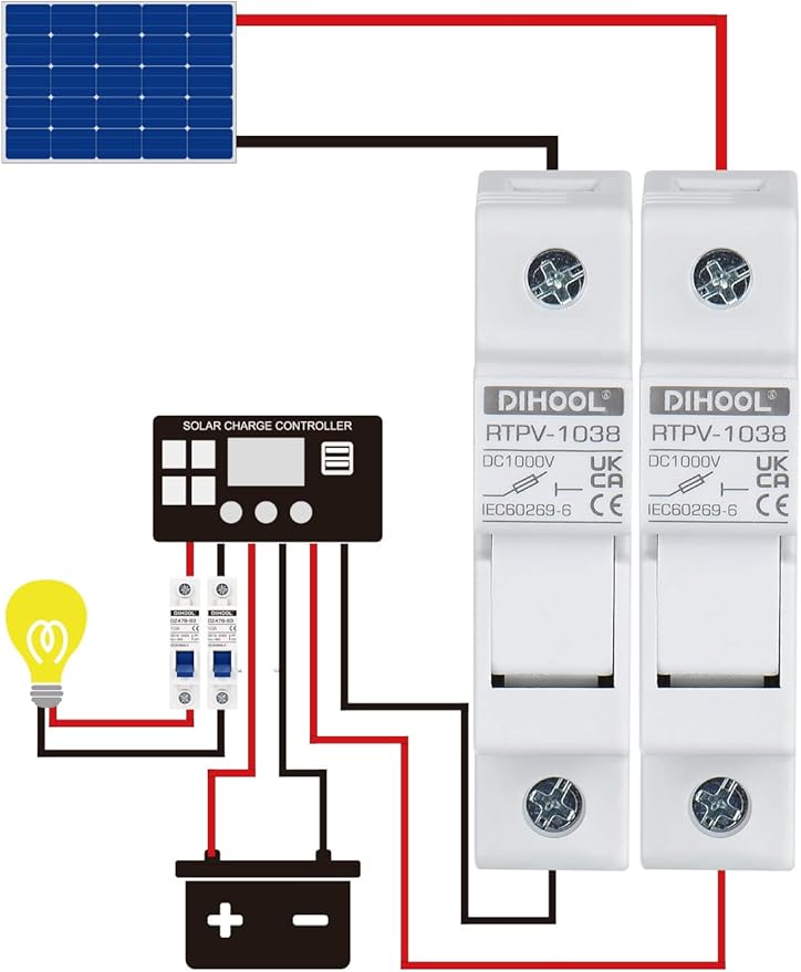 DIHOOL 20 Amp Inline Fuse for Solar Connector, 4 pcs Solar fuses Holder, DIN Rail Solar Panel Fuse