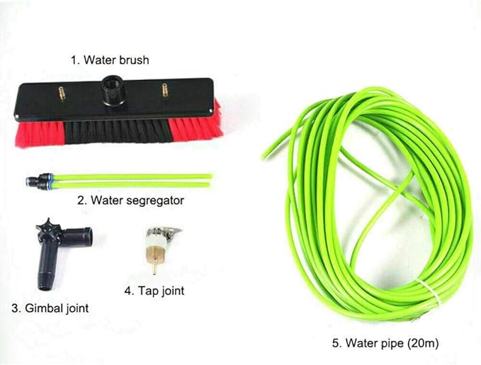 Water Fed Pole Kit, Adjustable Window and Solar Cleaning Pole Brush Head with 8m Extension Pole Cleaning Brush Outdoor Window Glass Solar Panel Spray Washer Washing Equipment