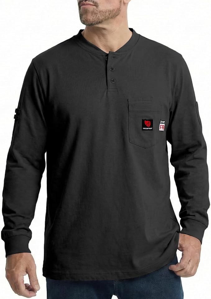 ARCCAPTAIN FR Shirts for Men 8oz 100% Cotton Fire Resistant Henley Shirt CAT2 NFPA2112 Welding Work Long Sleeve Clothing