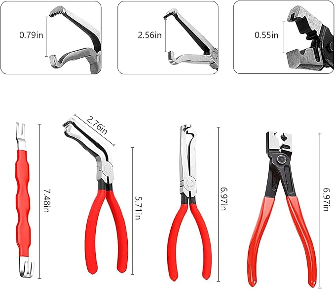 Electrical Connector Disconnect Tool Set – Straight & 60° Angled Automotive Pliers, Double-Ended Separator Tool & Clic/Clic-R Collar Hose Clamp Pliers for Wiring Harness & Sensor Removal