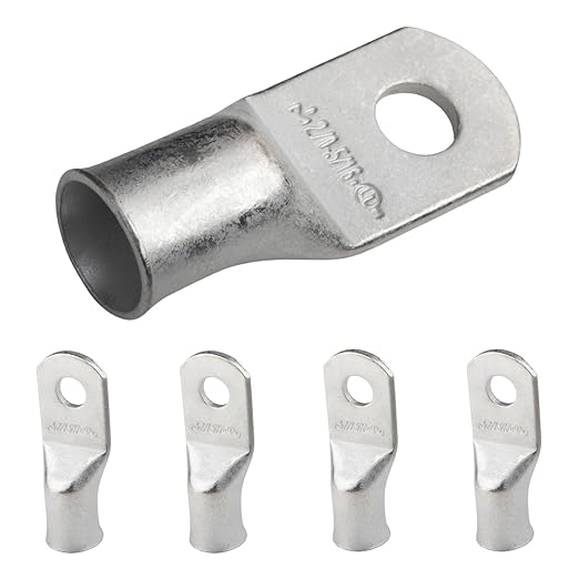 SELTERM 5pcs 2/0 AWG 5/16" Stud Tinned Copper Wire Lugs, Battery Lugs, Ring Terminals, Battery Cable Ends, 00 Gauge Ring Terminal Connectors, UL Marine Grade Electrical Battery Terminal Connectors