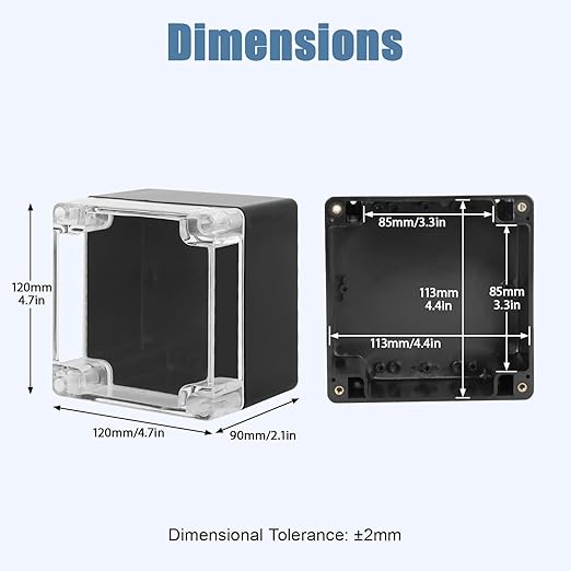 LeMotech Project Box ABS Plastic IP65 Waterproof Dustproof Electrical Junction Box with Clear Cover Outdoor Enclosure for Electronics, Black 4.7"x 4.7"x 3.5"(120x120x90mm)(Pack of 1)