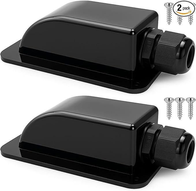 Black Waterproof Solar Cable Entry Gland, Single Cable Entry Gland for All Cable Types 6mm² to 12mm² for Solar Panels on RV Camper Van Travel Trailer Boat Cabin (Pack of 2)