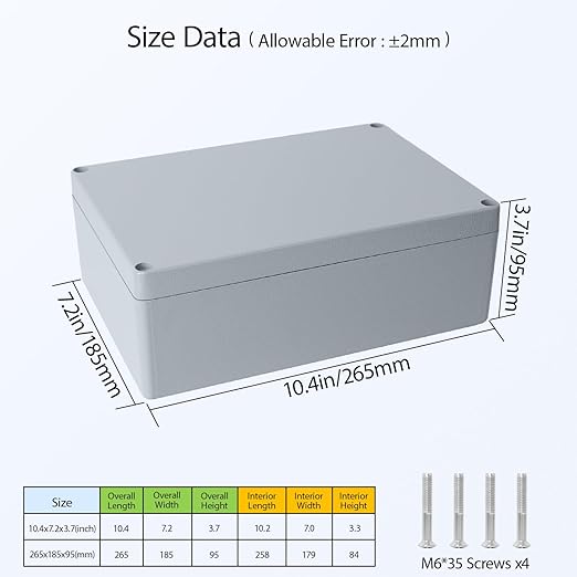 LeMotech Electrical Box, Aluminum Alloy Metal Junction Box, IP67 Waterproof Dustproof Project Box, Outdoor Universal Enclosure, Grey 10.4x7.2x3.7in (265x185x96mm)