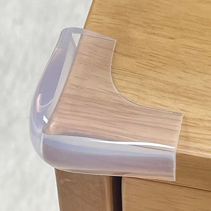 Food-Graded Silicone Clear Corner Protectors, Baby Proofing Table Edge Guards, Pre-Tapep Adhesive Soft for Kids Child Safety Proof, Cabinets Counter Furniture Bumpers (4, 3/5x3/5 in (Width))
