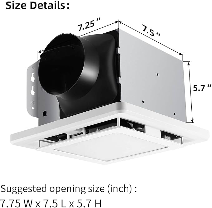 Bathroom Exhaust Fan with Light 110 CFM Quiet 6500K 800LM Household Ventilation Fan Light Combo, Energy Saving Ceiling Mount Bathroom Air extractor, Multipurpose Bath Extractor Easy to Install