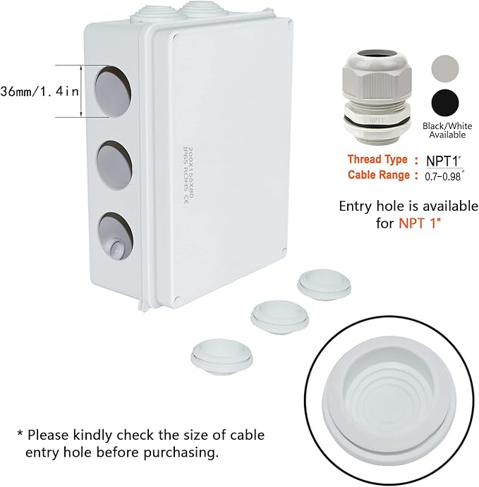 LeMotech ABS Plastic Dustproof Waterproof IP65 Junction Box Universal Electrical Project Enclosure White 7.8 x 6.1 x 3.1 inch (200 x 155 x 80 mm)