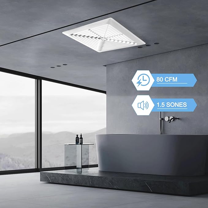 Bathroom Exhaust Fan 80 CFM 1.5 Sone, 4-Inch Duct, Quiet Energy Star Certified Ventilation Fan, Easy to Install, No Attic Access Needed, Ceiling Mounted, Classic White Grille